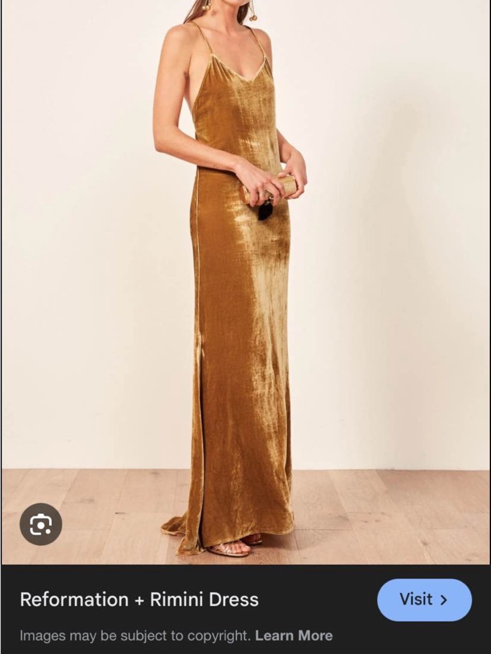 Reformation Rimini Velvet Slip Dress in Gold